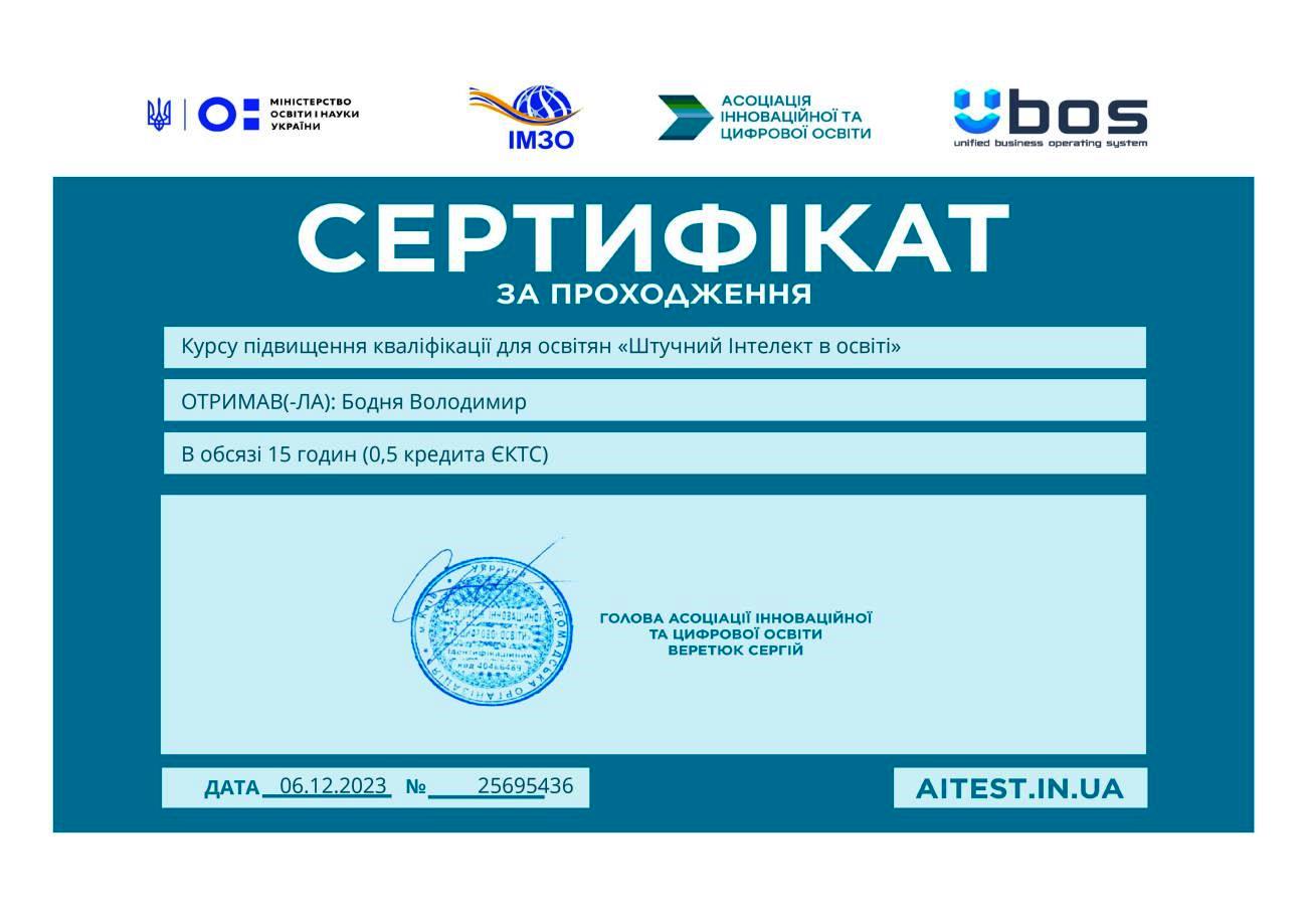 Сертифікат підвищення кваліфікації
